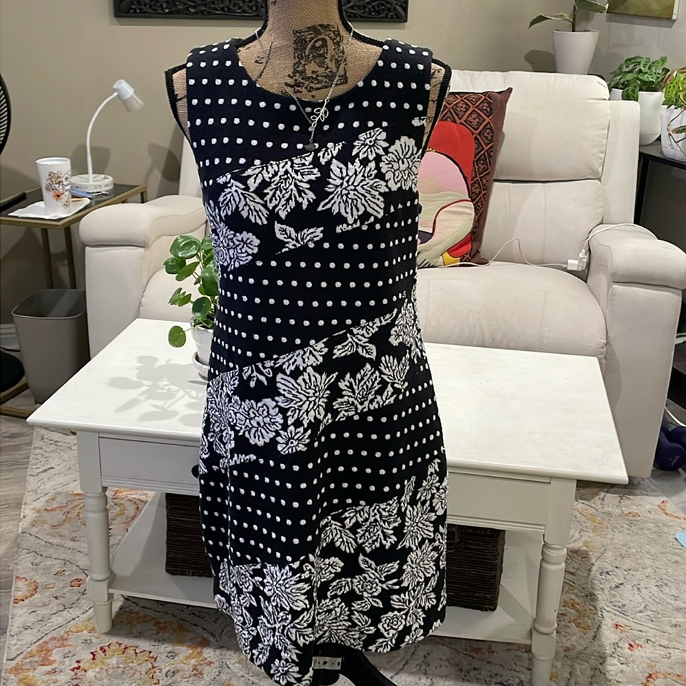 Maeve Black-and-white floral & polka dot dress
